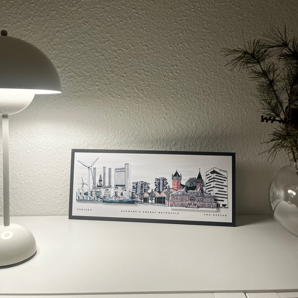 Håndtegnet 3D by-motiv Af Esbjerg