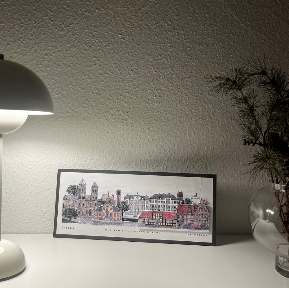 Håndtegnet 3D by-motiv Af Viborg