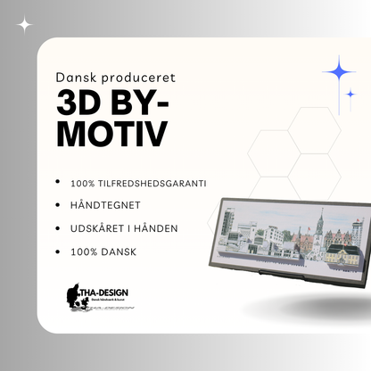 Håndtegnet 3D by-motiv af Aalborg