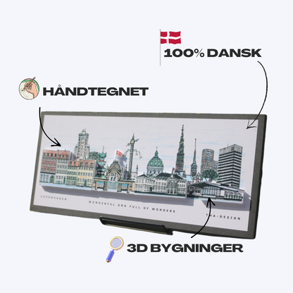 Håndtegnet 3D by-motiv Af København